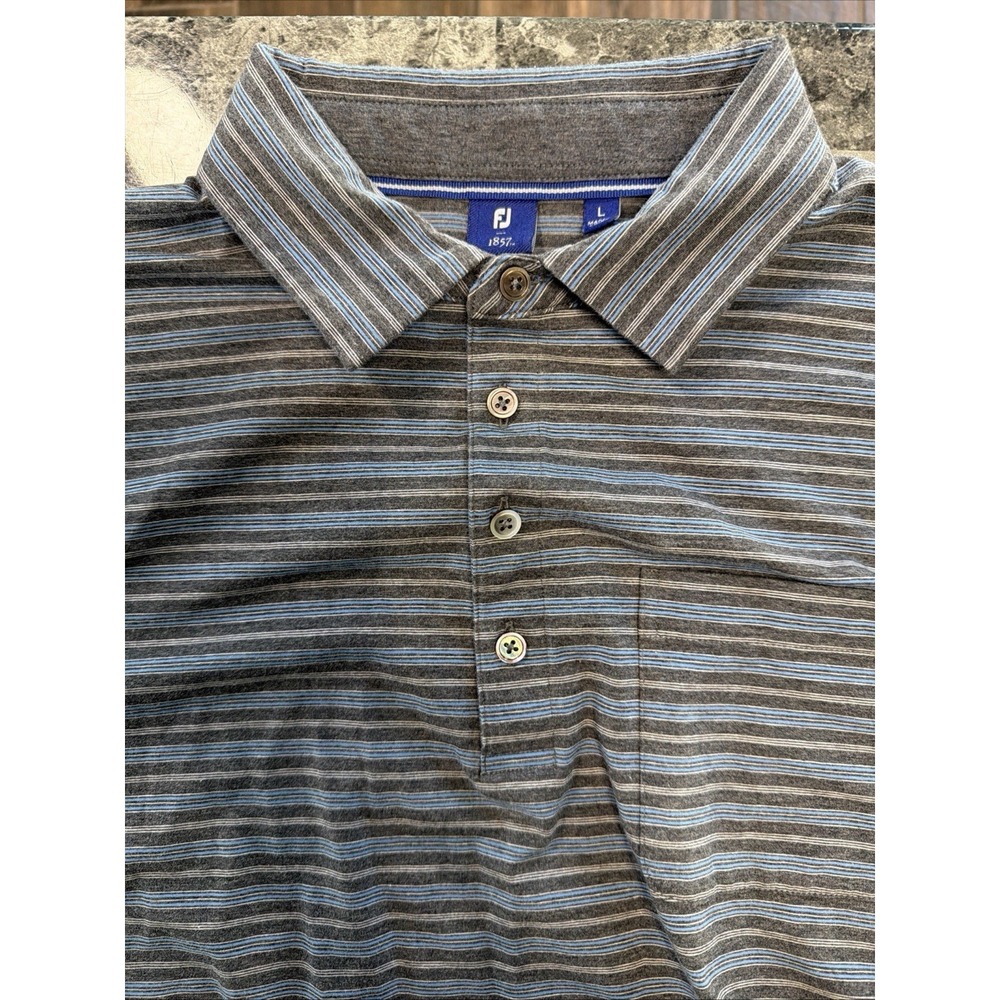 FootJoy Polo Shirt Adult Large Supima Cotton Blue Gray Striped Stretch Golf Mens